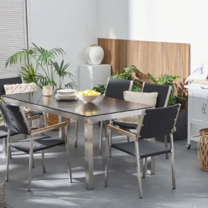 Tuinset 6-zits GROSSETO Veiligheidsglas Zwart