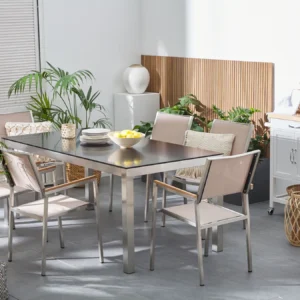 Tuinset 6-zits GROSSETO Veiligheidsglas Zwart/beige
