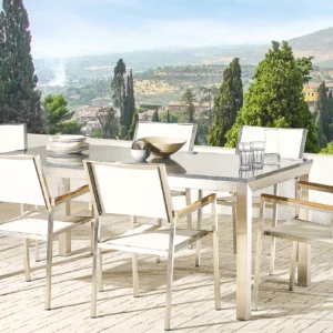 Tuinset 6-zits GROSSETO Graniet Gepolijst Grijs/wit