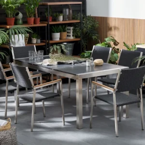 Tuinset 6-zits GROSSETO driedubbele plaat Basalt Gevlamd Zwart