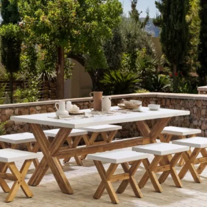 Tuinset met krukken 8-zits OLBIA Beton Wit