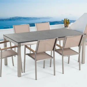 Tuinset 6-zits GROSSETO Graniet Gevlamd Zwart/beige