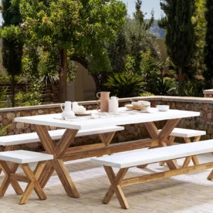 Tuinset met banken en krukken 8-zits OLBIA Beton Wit