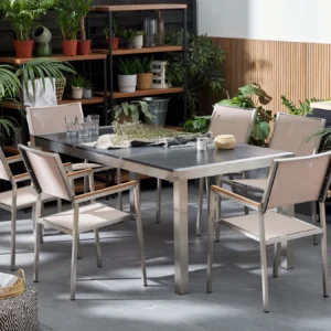 Tuinset 6-zits GROSSETO driedubbele plaat Basalt Gevlamd Zwart/beige