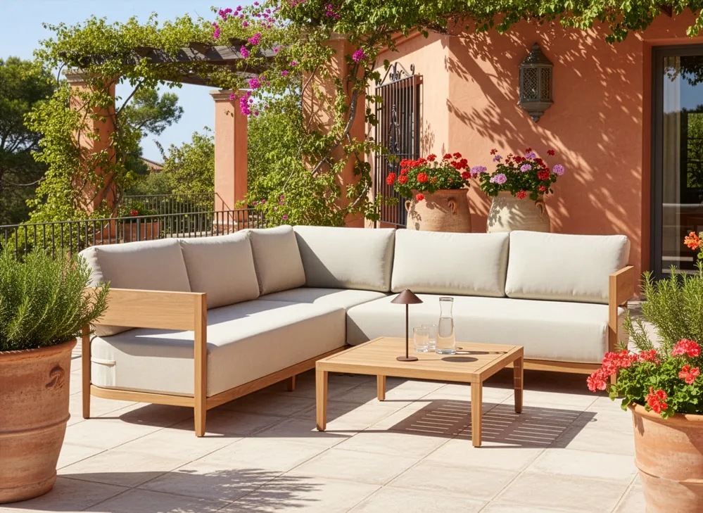Tuin hoekloungeset met tafel 5-zits SAMPIERI linkszijdig Metaal Lichtbruin