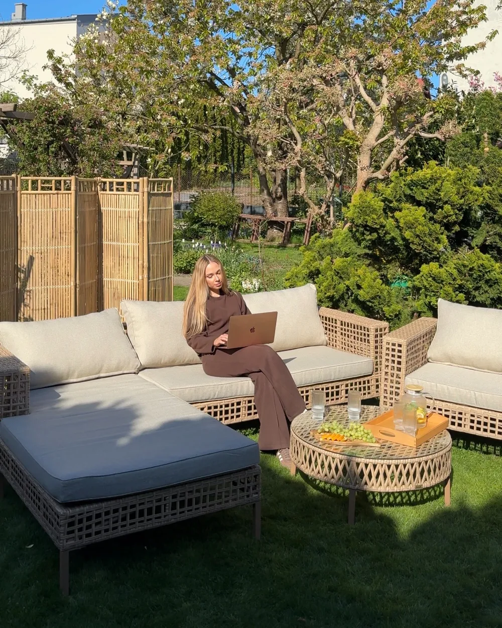 Loungeset met tafel 4-zits CALASETTA rechtszijdig PE rotan Beige - Afbeelding 3