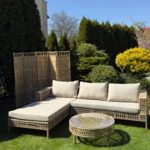 Loungeset met tafel 4-zits CALASETTA rechtszijdig PE rotan Beige