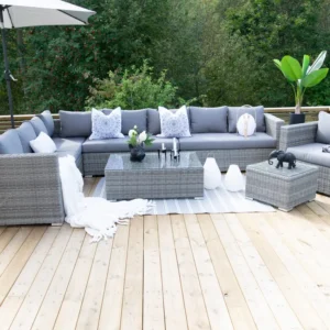 Loungeset met tafel 8-zits XXL rechtszijdig modulair PE rotan Grijs