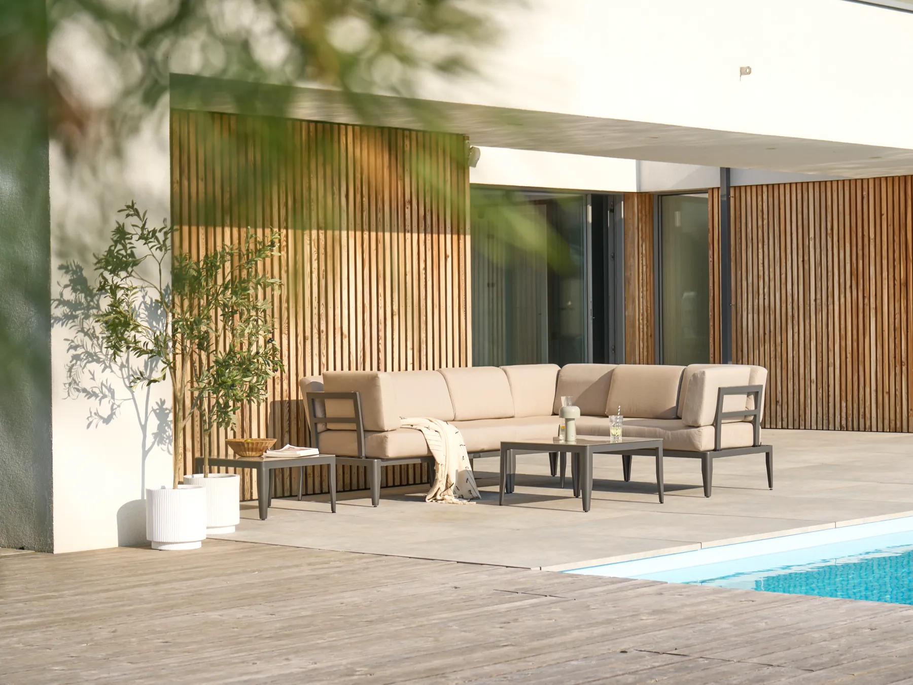 Tuin hoekloungeset met tafel 6-zits RIMA III linkszijdig modulair Metaal Beige - Afbeelding 3