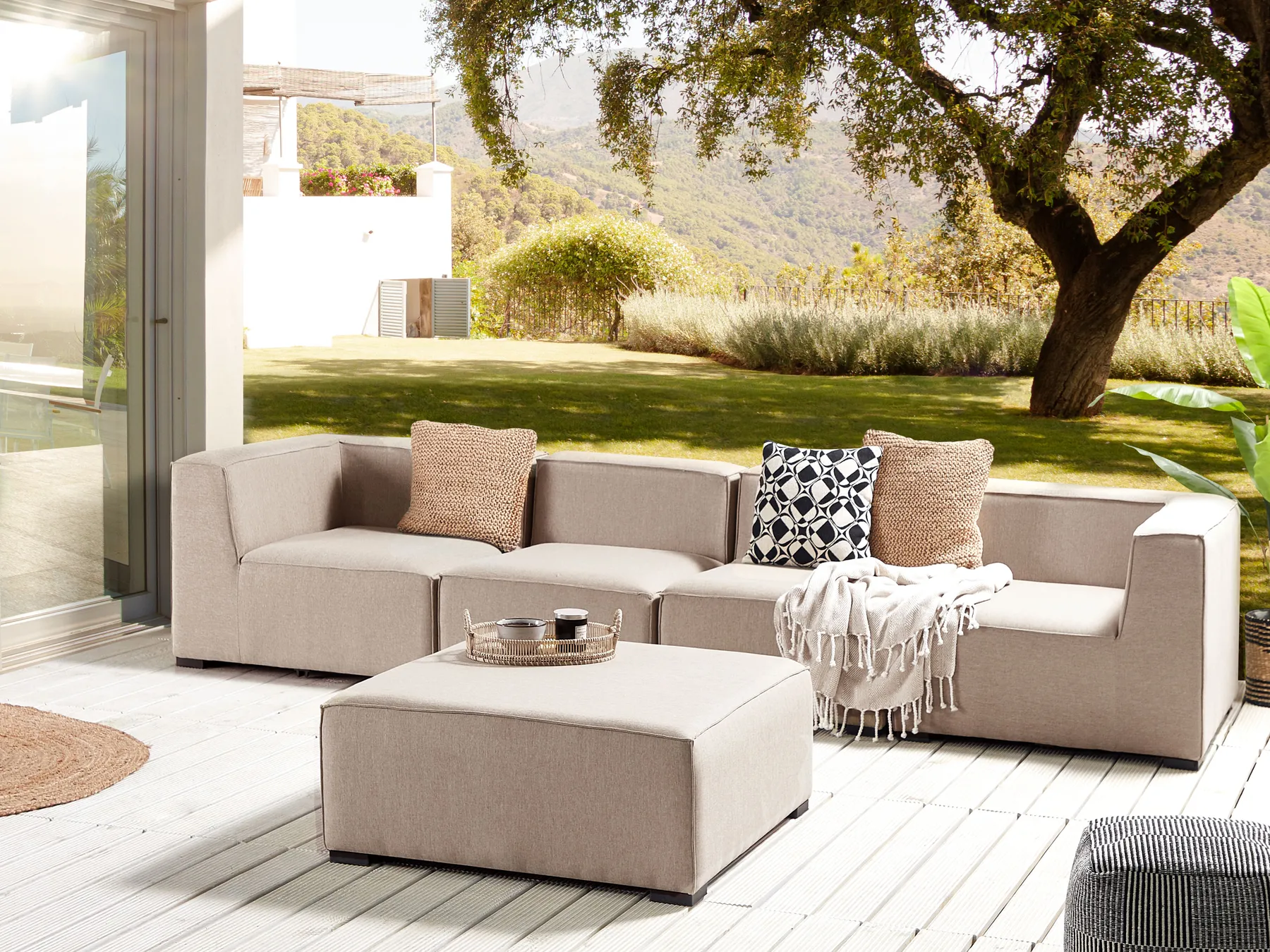 Tuin loungebank met ottomaan 4-zits AREZZO modulair Beige