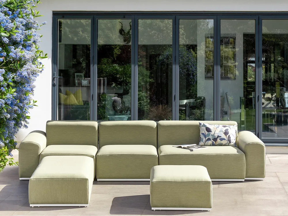 Tuin loungebank met ottomaan 7-zits BATTIFOLLO modulair Olijfgroen