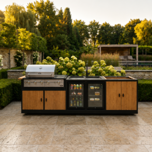 Buitenkeuken 6 Paneel | Boretti Ligorio Gas BBQ | 2x Husky 71 Liter Koelkast | Douglas Hout | Maatwerk Opstelling