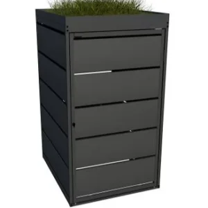 Green Plant Eiken Ombouw – GPE3 – 3 Afvalcontainers – Antracietgrijs & Houtlook – Metaal – 240 liter – Groendak