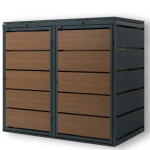 Kuba Store Ombouw – KS2 – 2 Containers – Antraciet met Eiken Hout – Metaal – 240 liter – Deksels met gasveren