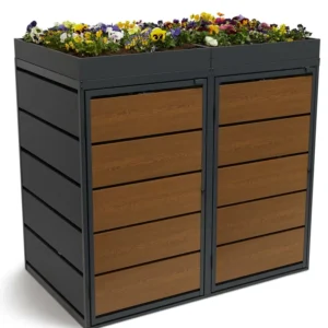 Green Plant Eiken Ombouw – GPE2 – 2 Afvalcontainers – Antracietgrijs & Hout – Metaal – 240 liter – Groendak