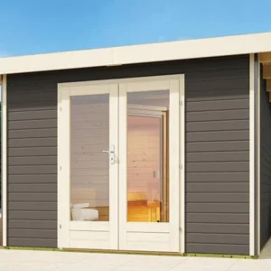Karibu Mainburg 1 Sauna Set B Terragrijs | Biokachel 9 kW Externe Bediening