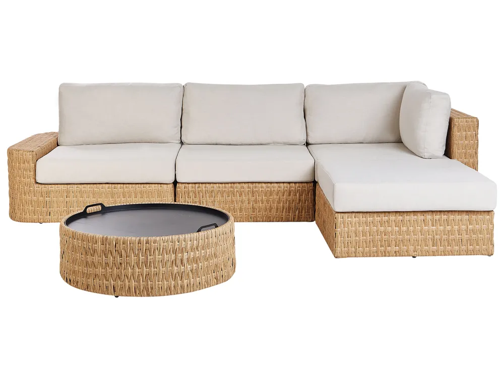 OLIVERI 4-zits Tuin Hoekloungeset met Tafel Linkszijdig | Beige PE Rotan - Afbeelding 2