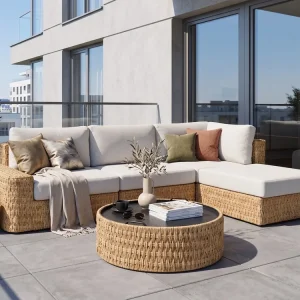 OLIVERI 4-zits Tuin Hoekloungeset met Tafel Linkszijdig | Beige PE Rotan