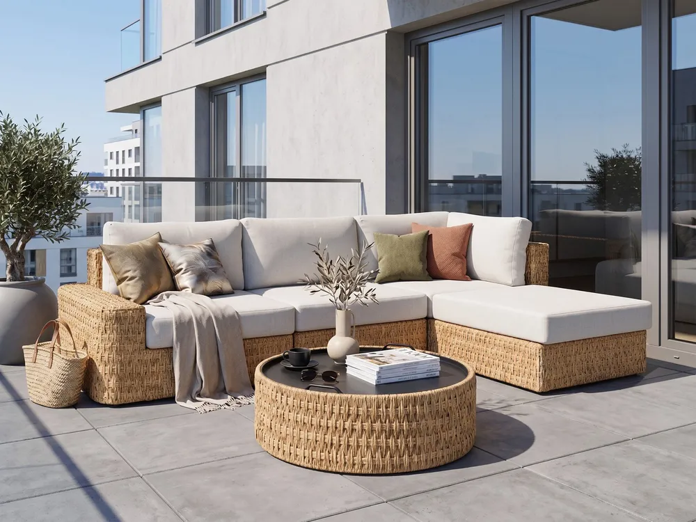 OLIVERI 4-zits Tuin Hoekloungeset met Tafel Linkszijdig | Beige PE Rotan