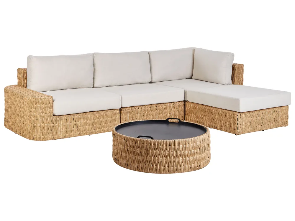 OLIVERI 4-zits Tuin Hoekloungeset met Tafel Linkszijdig | Beige PE Rotan - Afbeelding 5