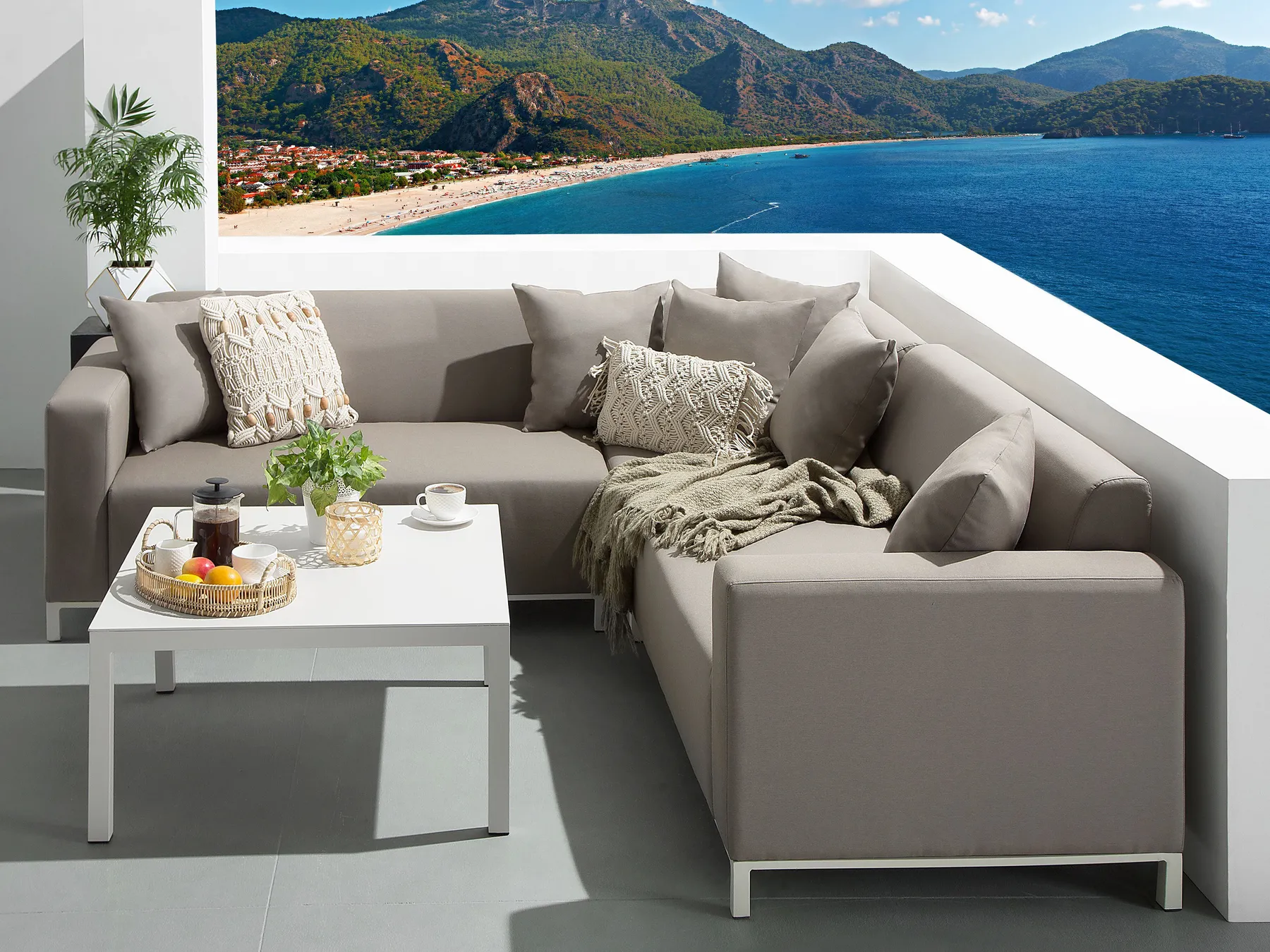Tuin hoekloungeset met tafel 5-zits BELIZE linkszijdig modulair Beige - Afbeelding 3