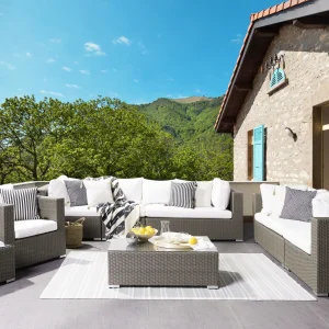 MAESTRO 8-zits Loungeset met Tafels | Taupe PE Rotan Modulair