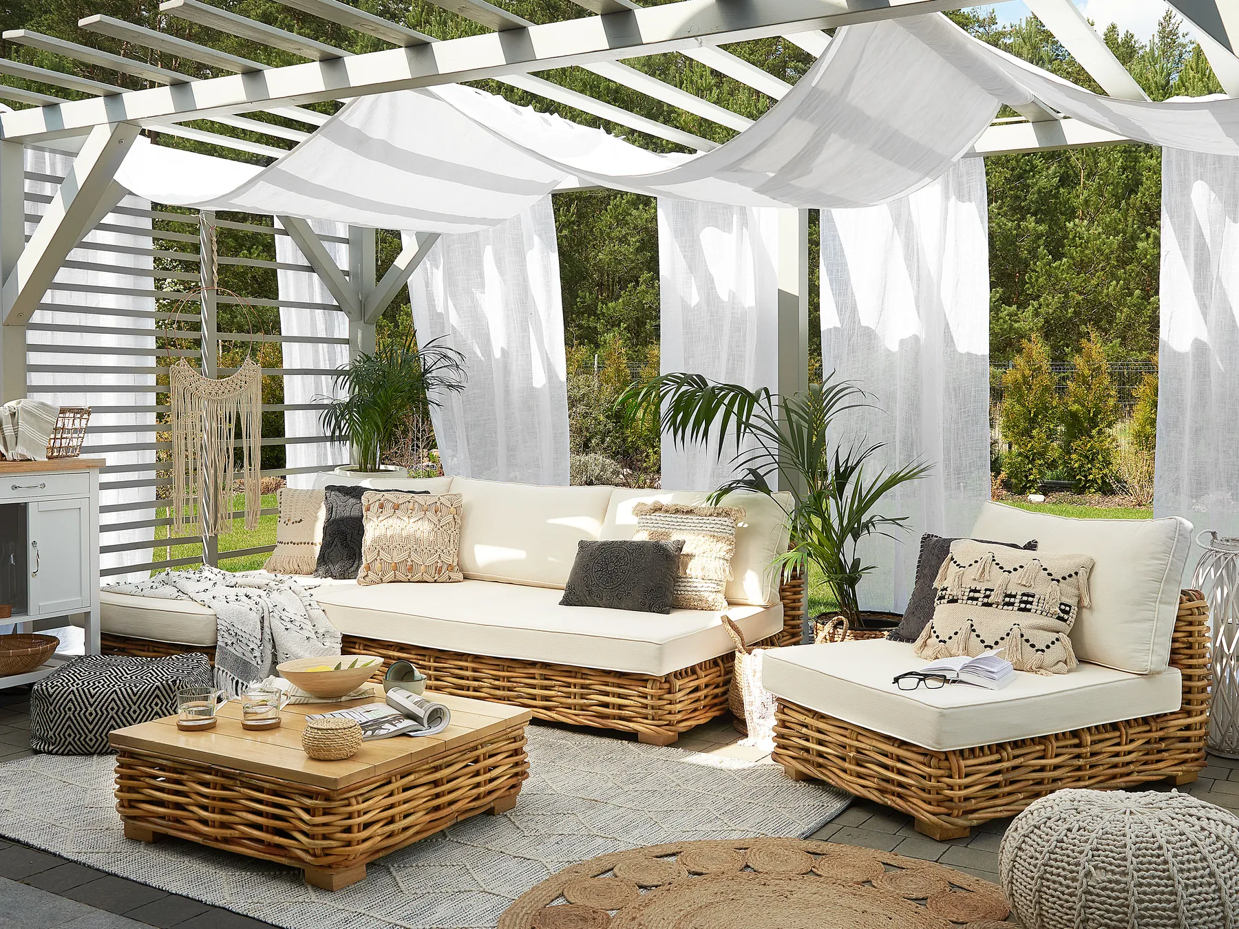 VARALLO 4-zits Loungeset met Tafel Linkszijdig | Natuurlijk Rotan Modulair