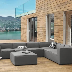 AREZZO 7-zits Tuin Hoekbank met Ottomaan Linkszijdig Grijs Modulair