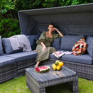 CORTE 6-zits Loungeset met Tafel | Donkerbruin PE Rotan
