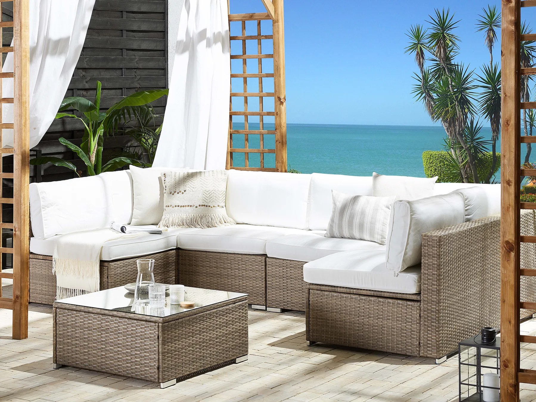 BELVEDERE 6-zits Tuin Hoekloungeset met Tafel | Wit PE Rotan