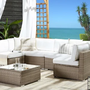 BELVEDERE 6-zits Tuin Hoekloungeset met Tafel | Wit PE Rotan