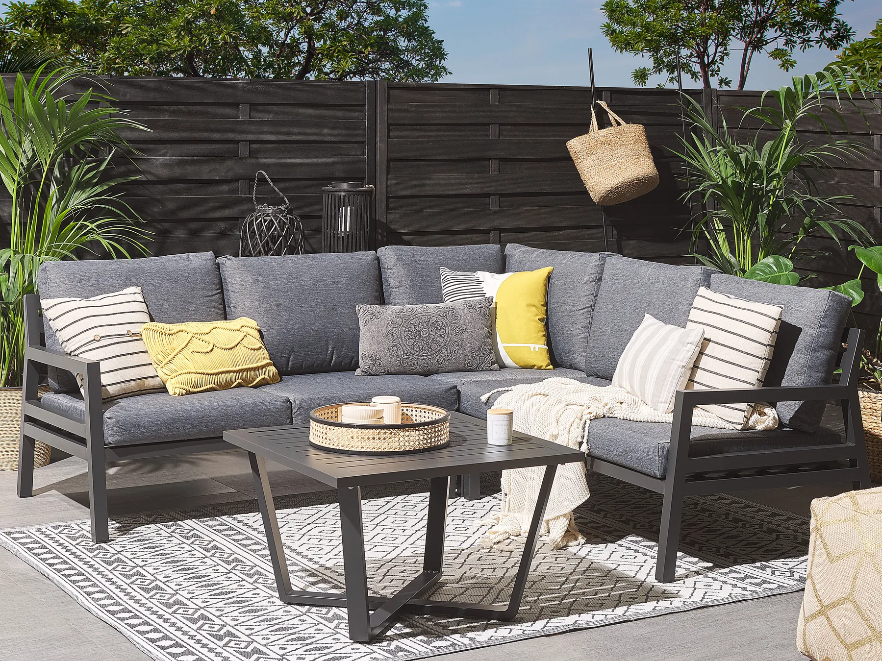 VIZZINI 5-zits Tuin Hoekloungeset met Tafel | Donkergrijs Aluminium