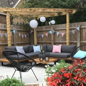 MYKONOS 5-zits Tuin Hoekloungeset met Tafel Rechtszijdig | Donkergrijs Acaciahout