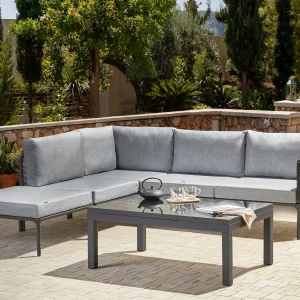 FORANO 6-zits Tuin Hoekloungeset met Tafel Grijs Metaal