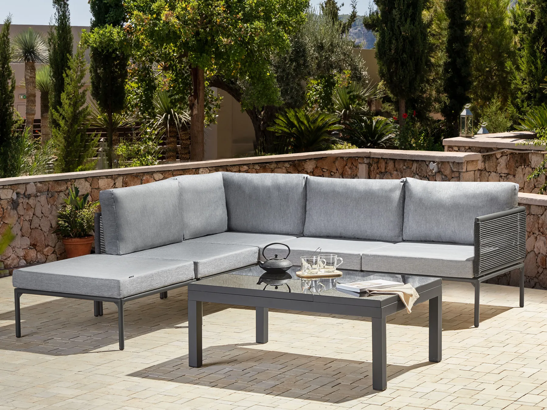 FORANO 6-zits Tuin Hoekloungeset met Tafel Grijs Metaal