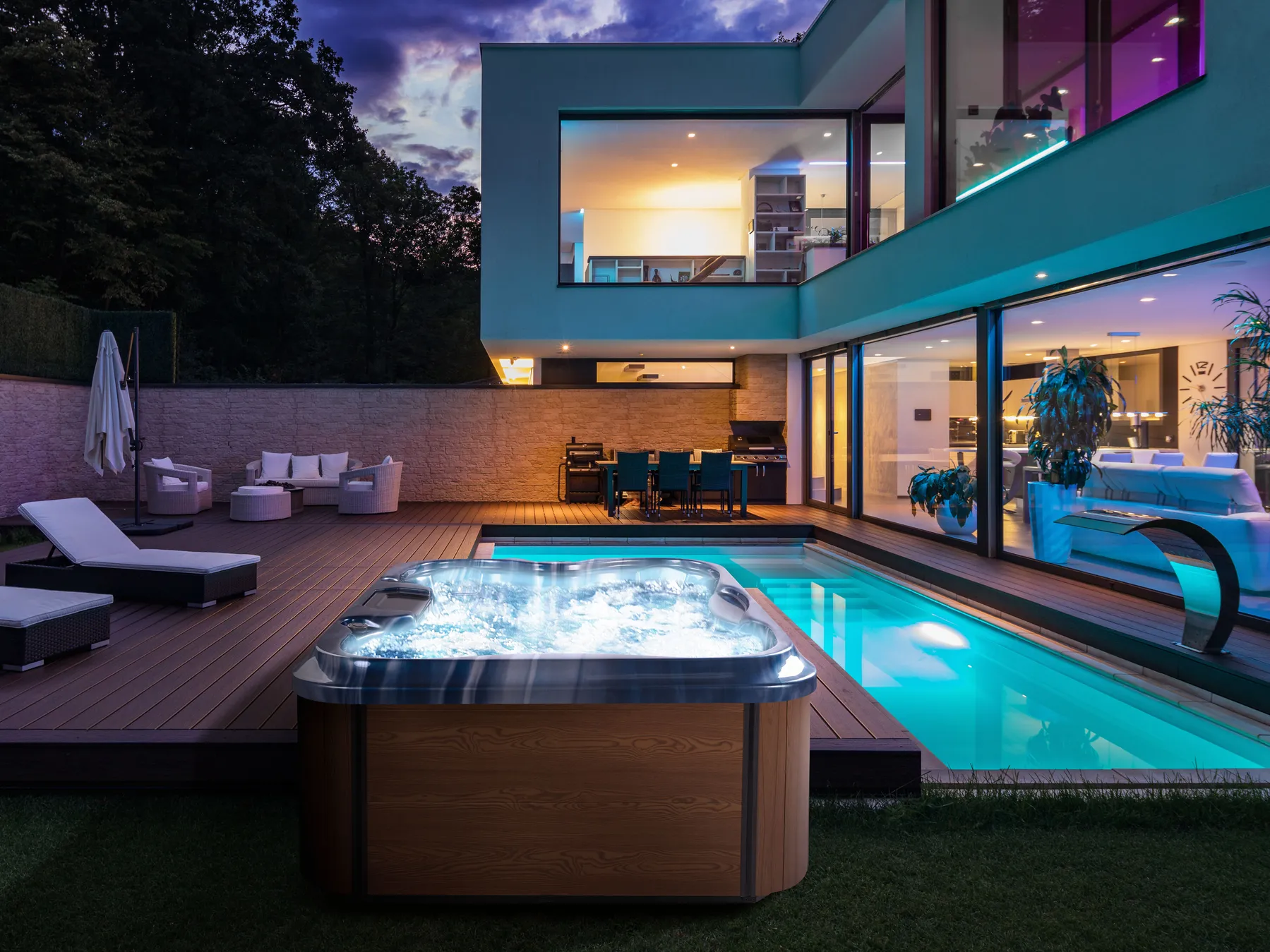Buiten hottub met LED ARCELIA Blauw - Afbeelding 3