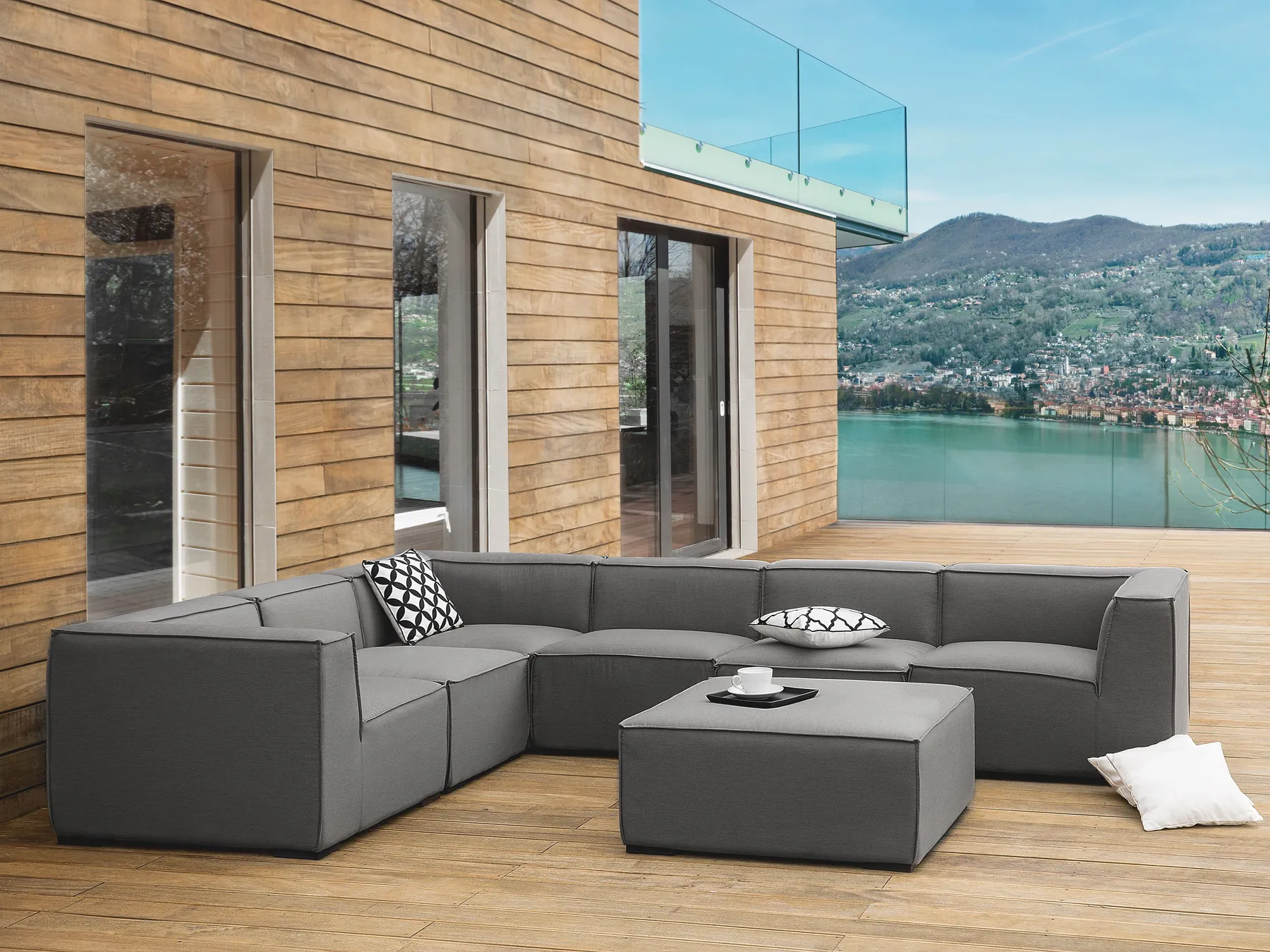 AREZZO 7-zits Tuin Hoekbank met Ottomaan Rechtszijdig | Donkergrijs Modulair - Afbeelding 3
