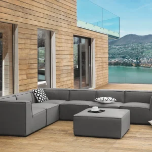 AREZZO 7-zits Tuin Hoekbank met Ottomaan Rechtszijdig | Grijs Modulair