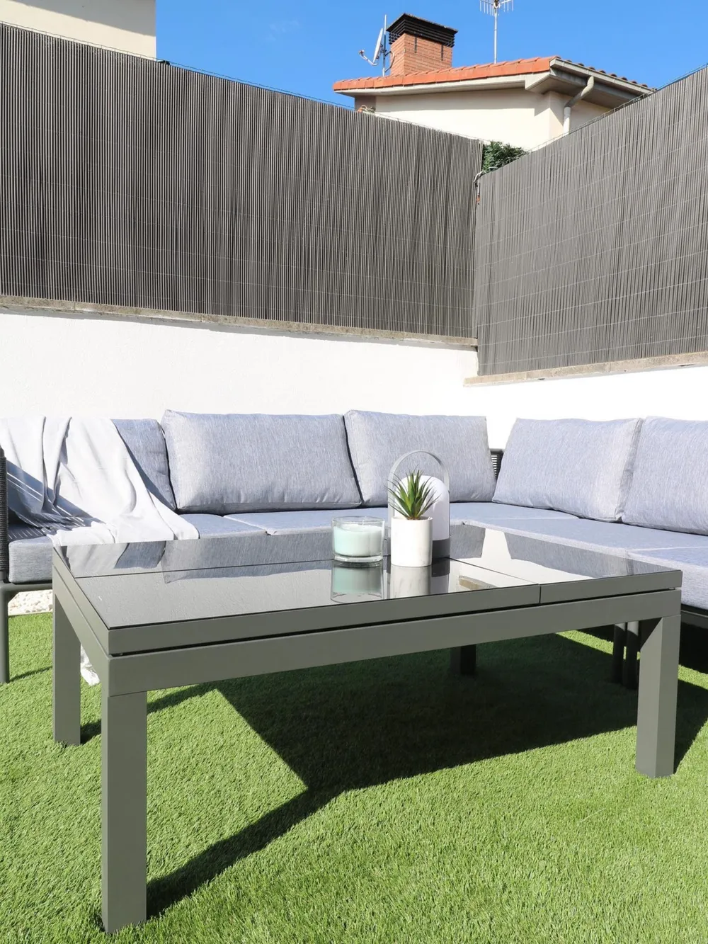 FORANO 6-zits Tuin Hoekloungeset met Tafel Grijs Metaal - Afbeelding 4