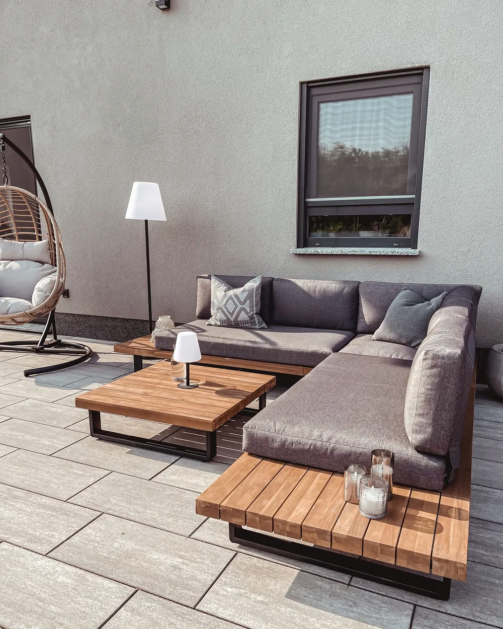 MYKONOS 5-zits Tuin Hoekloungeset met Tafel Rechtszijdig | Donkergrijs Acaciahout - Afbeelding 5