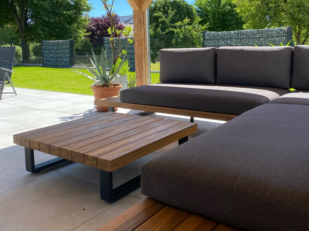 MYKONOS 5-zits Tuin Hoekloungeset met Tafel Rechtszijdig | Donkergrijs Acaciahout - Afbeelding 2