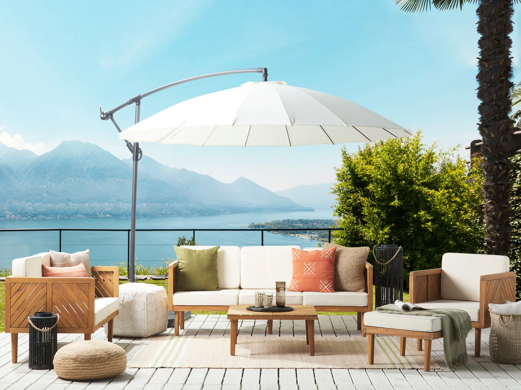 BARATTI 6-zits Loungeset met Tafel en Ottomaan | Bruin Acaciahout