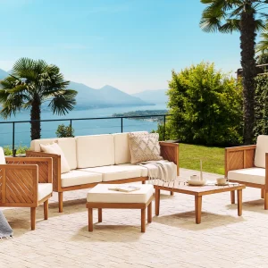 BARATTI 5-zits Loungeset met Tafel en Ottomaan Bruin Acaciahout