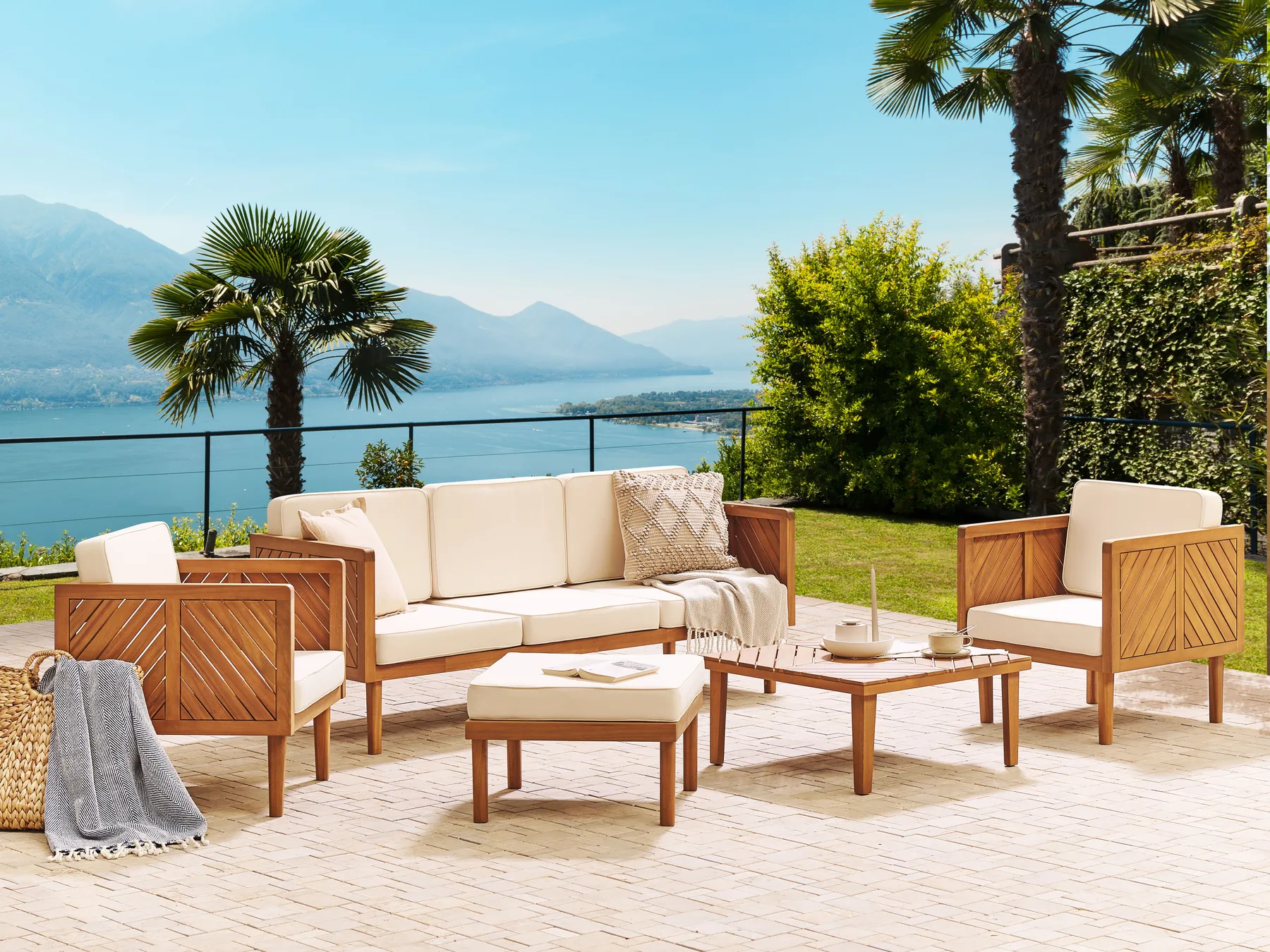 BARATTI 5-zits Loungeset met Tafel en Ottomaan Bruin Acaciahout