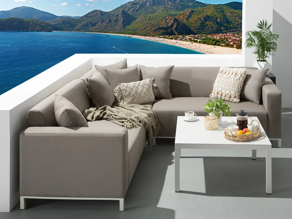 BELIZE 5-zits Tuin Hoekloungeset met Tafel Linkszijdig | Beige Modulair