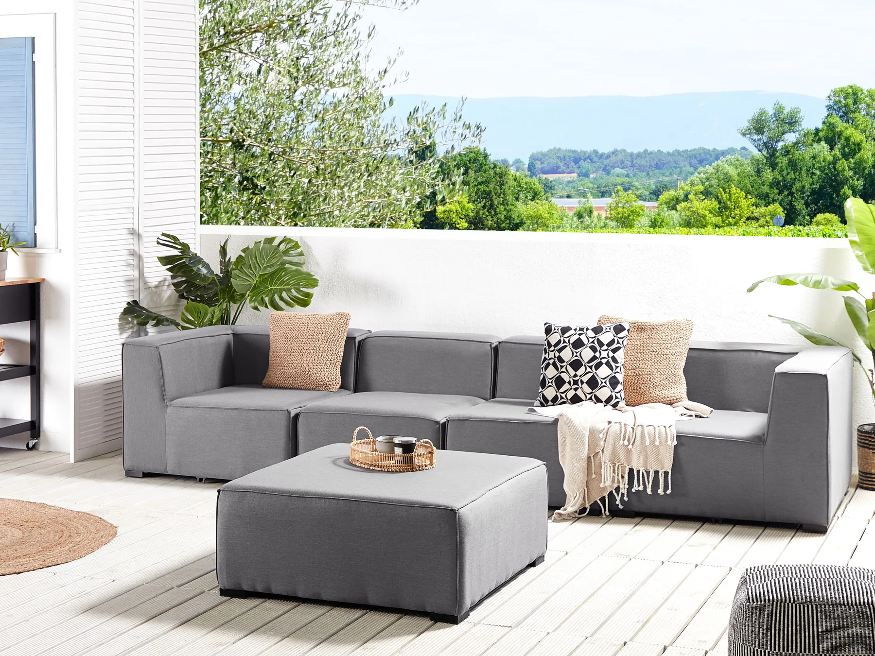 AREZZO 4-zits Tuin Loungebank met Ottomaan | Donkergrijs Modulair