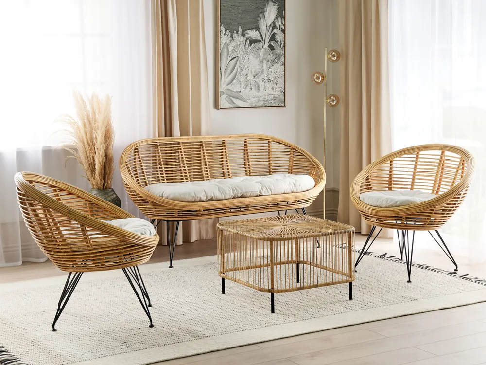 MARATEA/CESENATICO 4-zits Loungeset met Tafel Natuurlijk Rotan