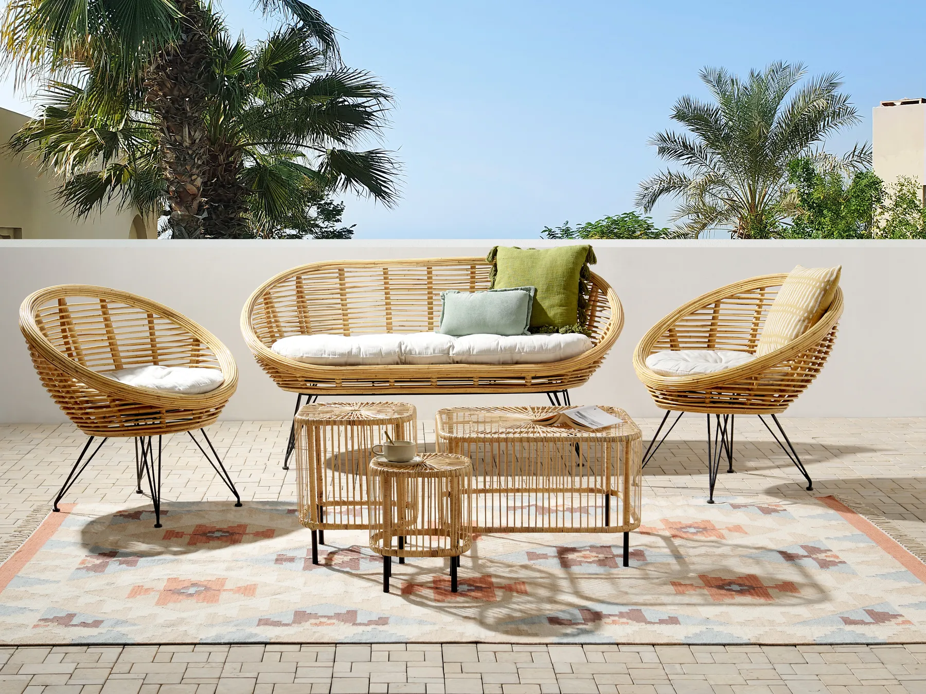 MARATEA/CESENATICO 4-zits Loungeset met Tafel Natuurlijk Rotan