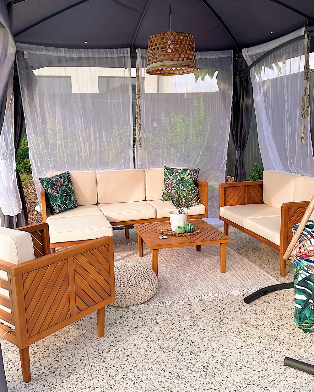 BARATTI 5-zits Loungeset met Tafel en Ottomaan Bruin Acaciahout - Afbeelding 4