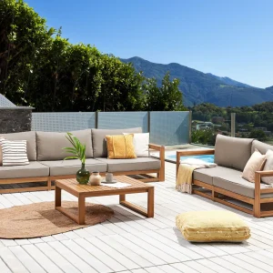 TIMOR 5-zits Loungeset met Tafel | Lichtbruin Gecertificeerd Acaciahout Modulair